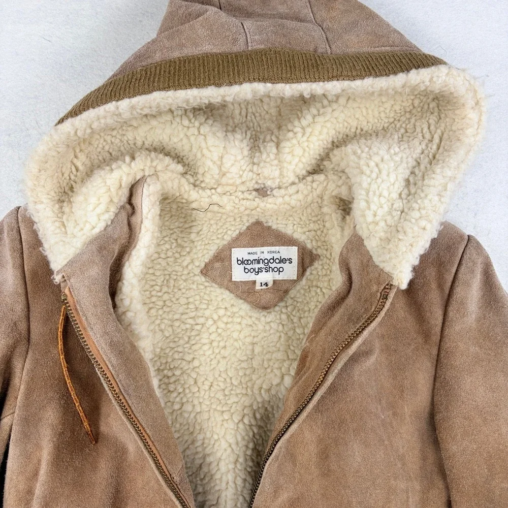 VTG 80s Bloomingdale's Boys Shop Vintage Suede Leather Sherpa Bomber Jacket